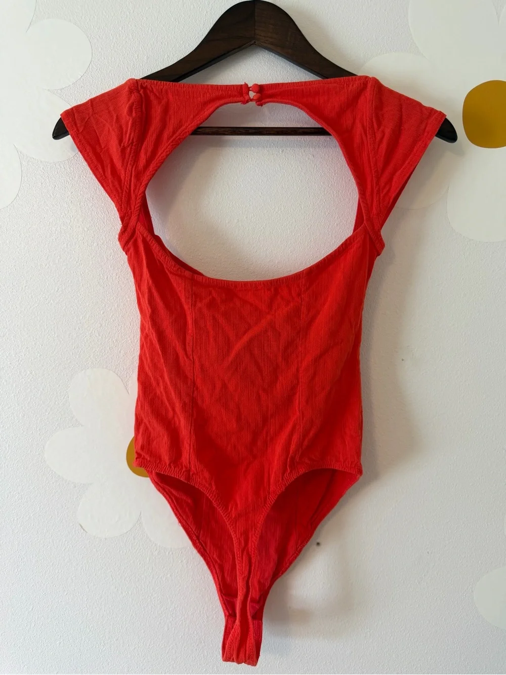 Free People Intimately Viscose Red Orange Textured Sweetheart Keyhole Bodysuit